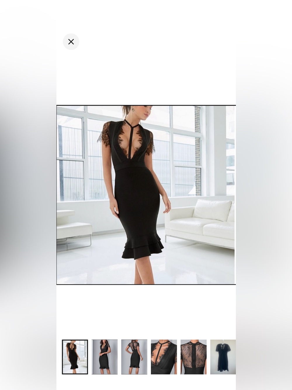 NEW Black Bodycon Venus Bandage Dress Lace detail SEXY PARTY DRESS FLOUNCE HEM